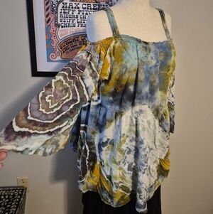 Ice Dyed Geode Tie Dye Off-Shoulder Tie-Dye Blouse Large Dharma Trading Large OS